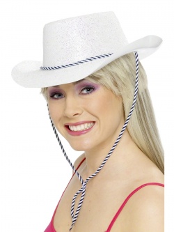 Kovbojský klobouk bílý s barevnými třpytkami