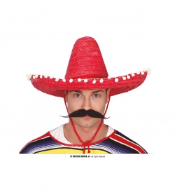 Mexický červený slaměný klobouk