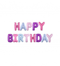 Fóliový balónek - Happy birthday nápis fialovo-růžový
